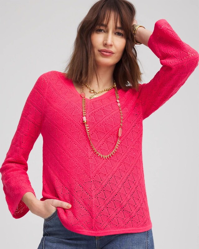 Cashmere-Blend Pointelle Pullover Sweater - image 1